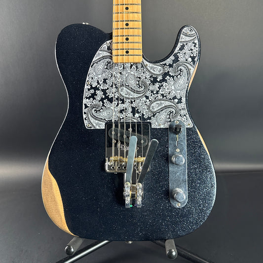 Front of Used Fender Brad Paisley Esquire Tele Black Sparkle w/Centano T-Bender B&G Bender.