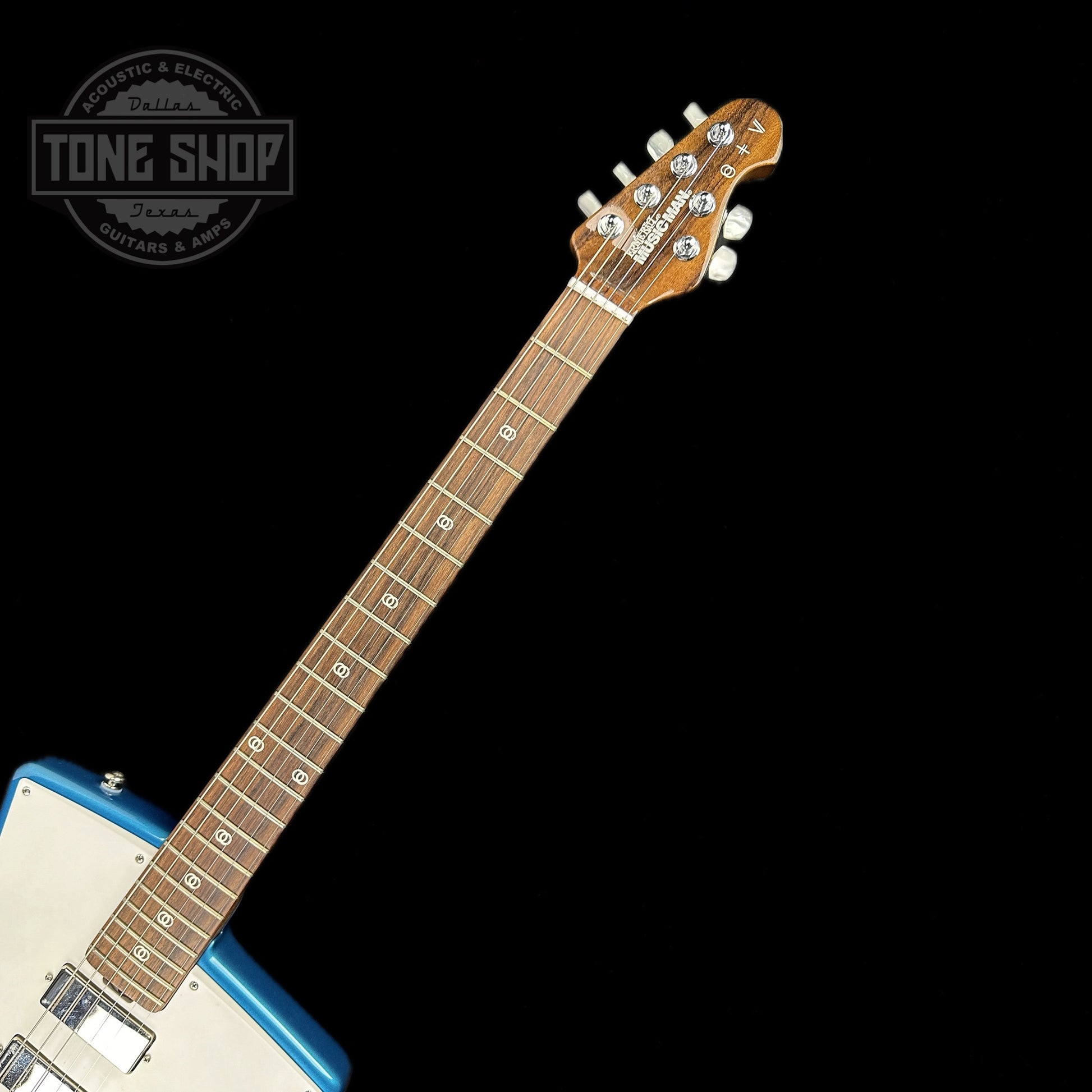 Fretboard of Used Musicman St Vincent Blue.