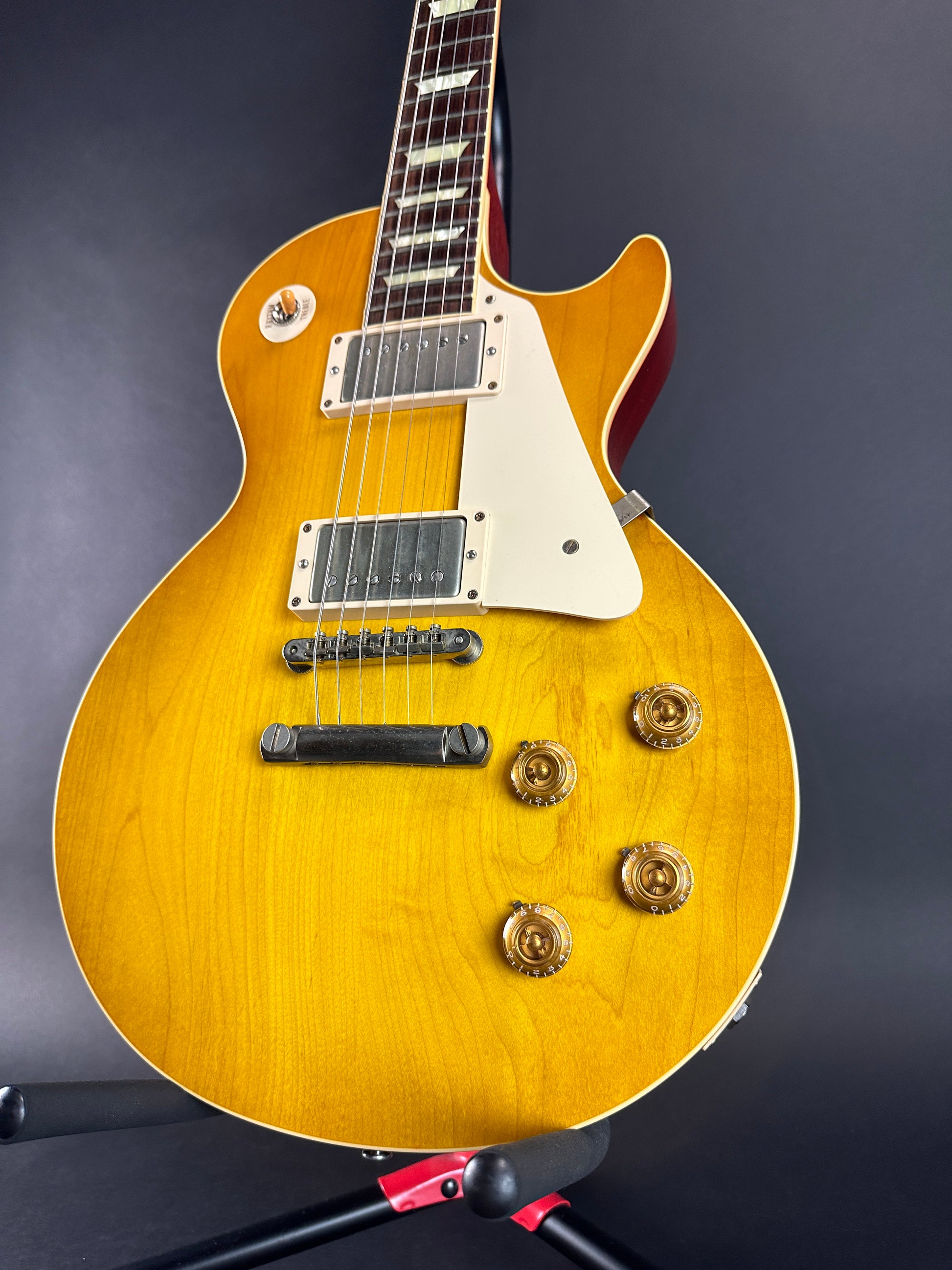 Front angle of Used 2014 Custom Shop Gibson 1958 Les Paul Lemonburst VOS.