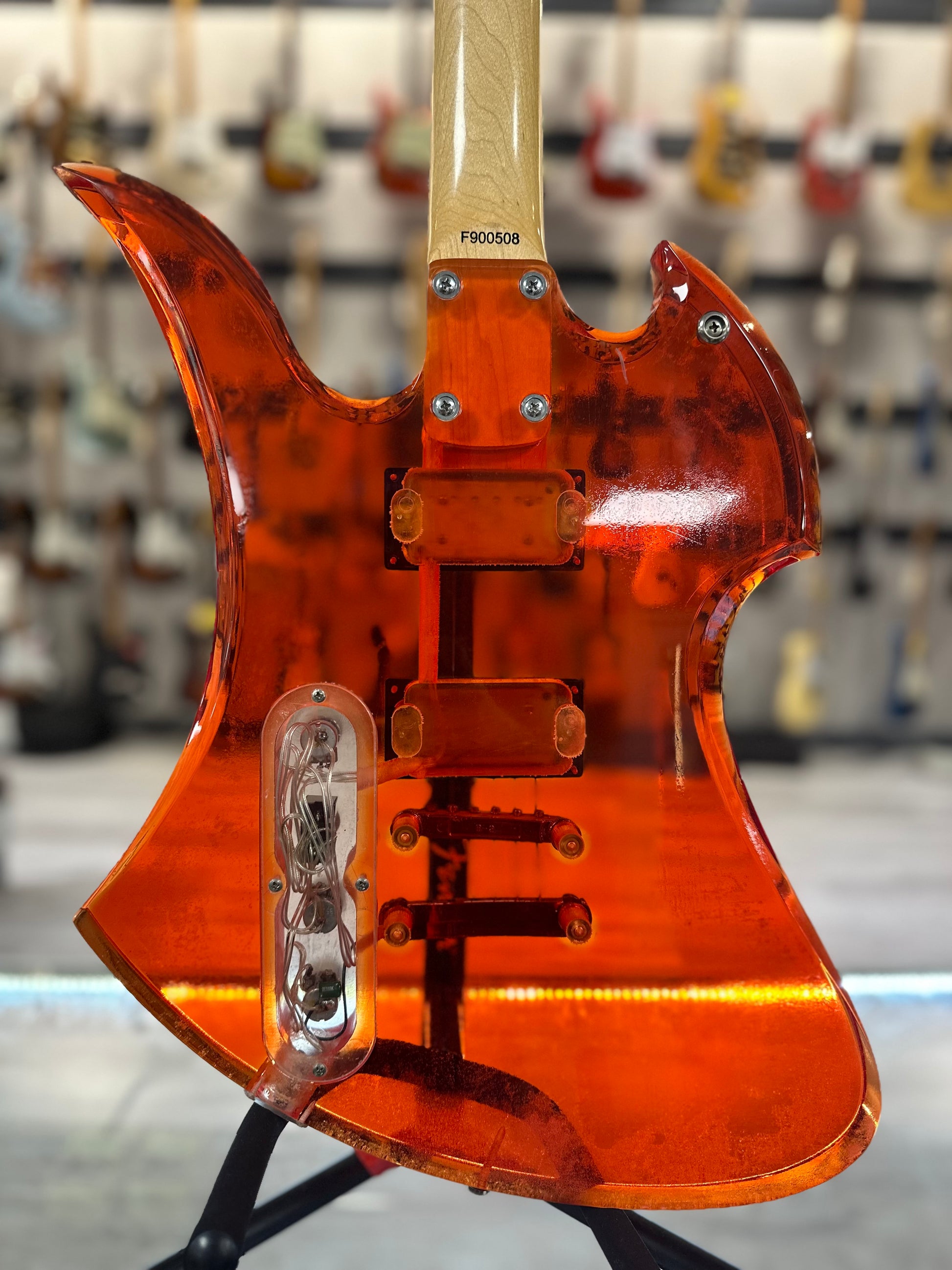 Back of Used 1999 BC Rich Mockingird Acrylic Red w/case  TSS4430