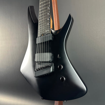 Front angle of Used Ernie Ball Music Man Kaizen 7 Apollo Black.