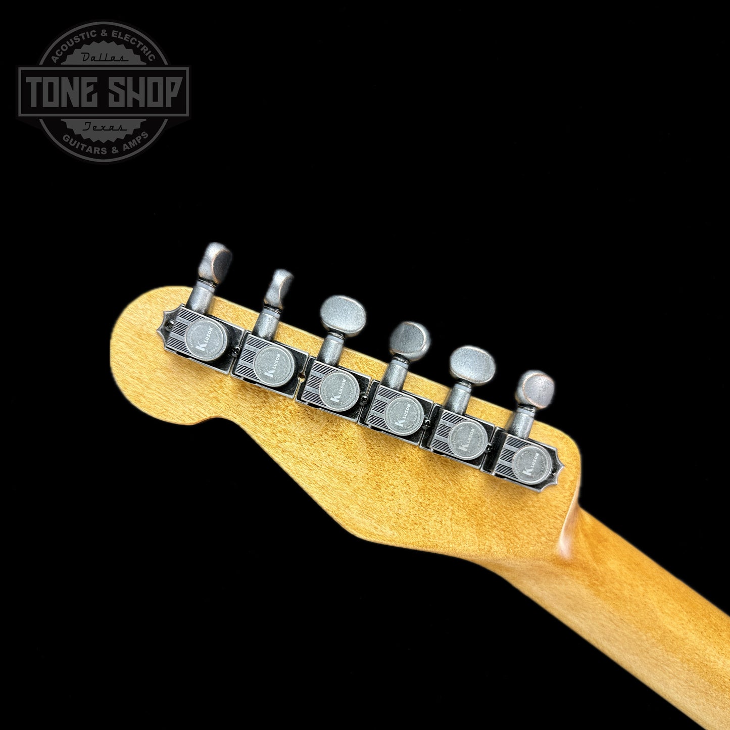 Back of headstock of Used Trussart Steelcaster Deluxe Cream.