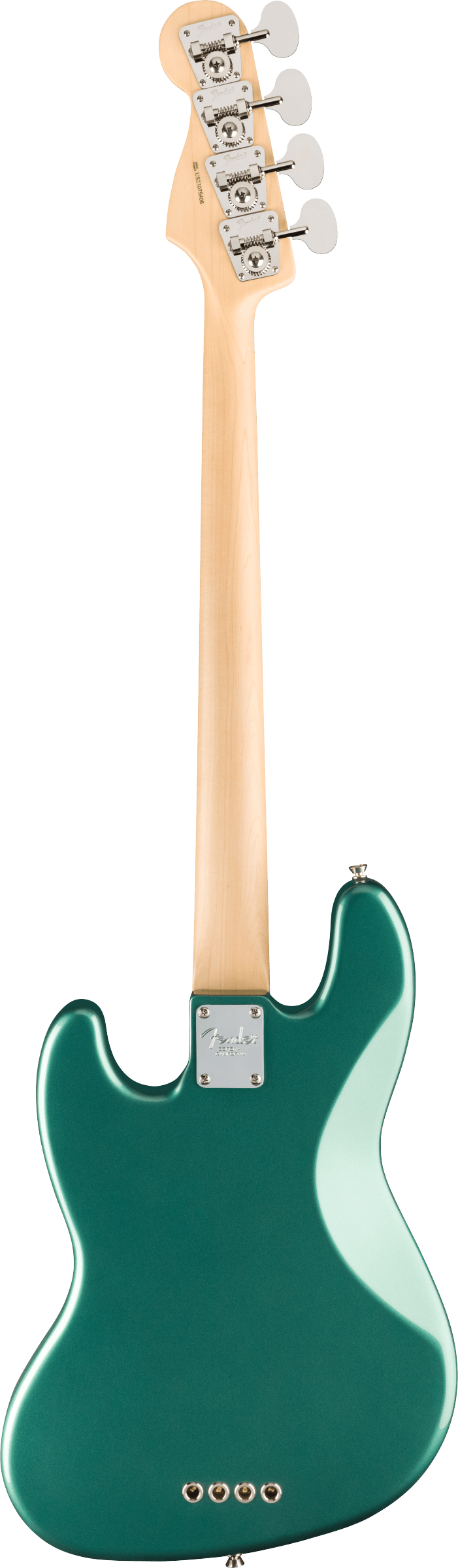 Back of Fender Adam Clayton Jazz Bass Rosewood Fingerboard Sherwood Green Metallic.