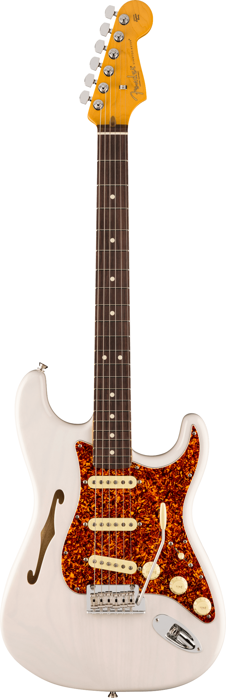 Full frontal of Fender American Professional II Stratocaster Thinline RW White Blonde.