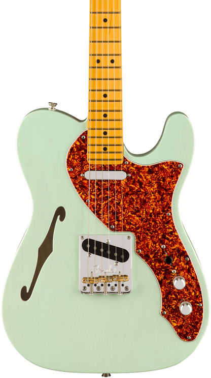 Front of Fender American Professional II Telecaster Thinline MP Transparent Surf Green.