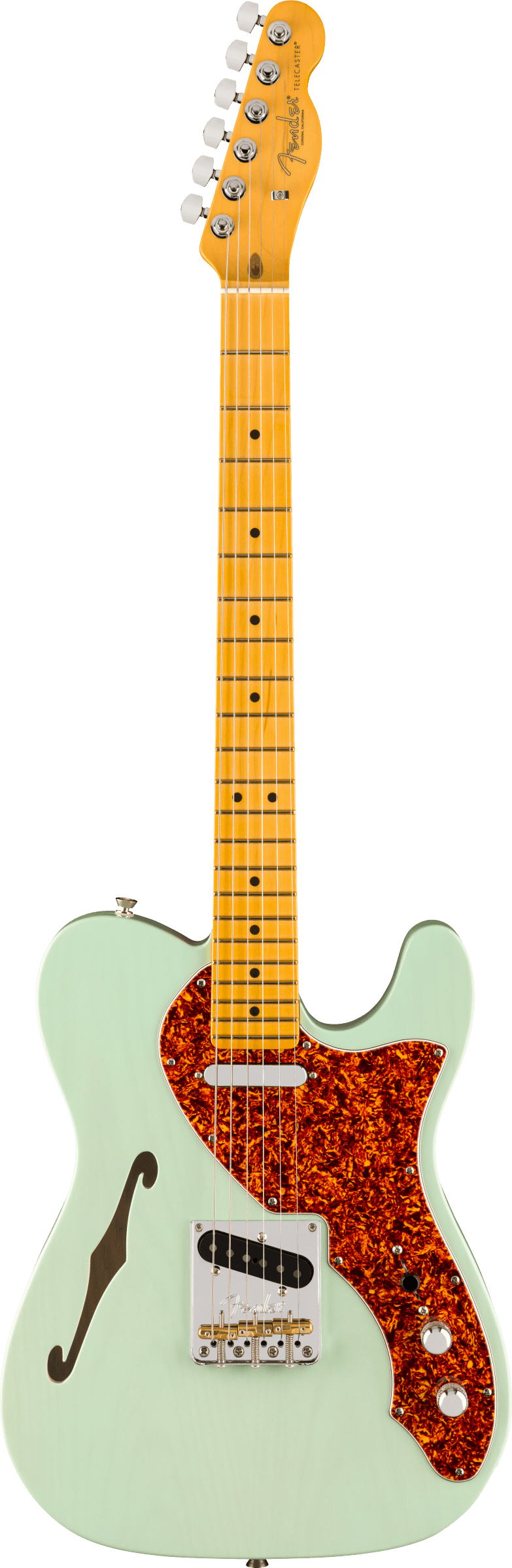 Full frontal of Fender American Professional II Telecaster Thinline MP Transparent Surf Green.