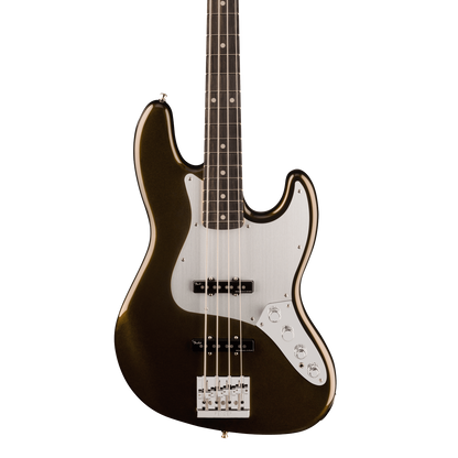 Front of Fender American Ultra II Jazz Bass Texas Tea Ebony.