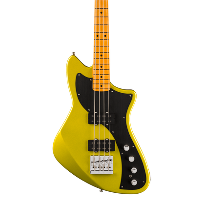 Front of Fender American Ultra II Meteora Bass Solar Flare Maple.