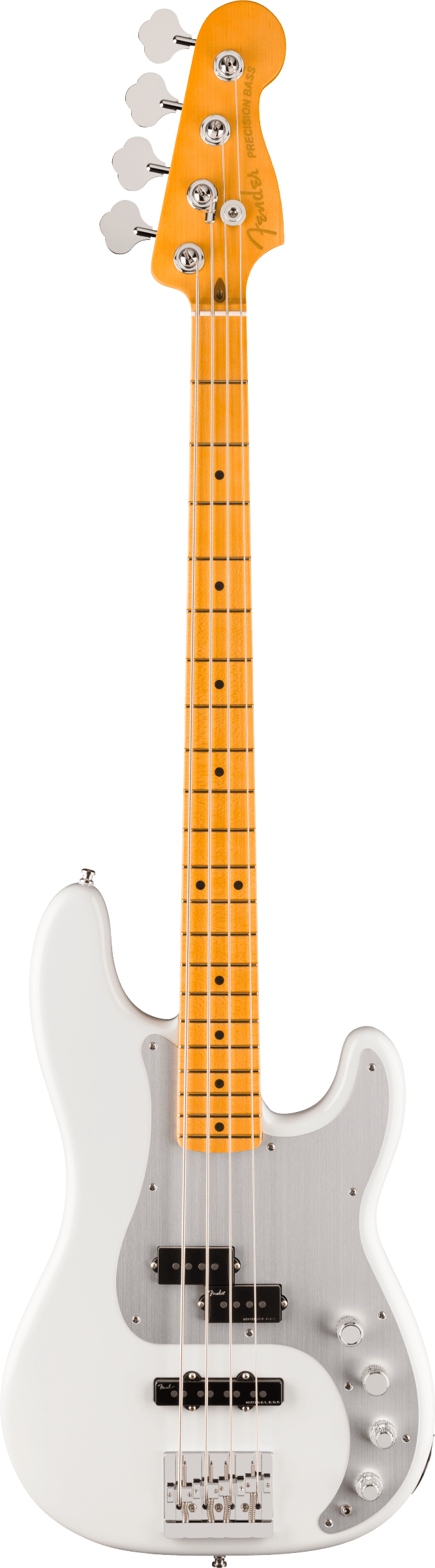 Full frontal of Fender American Ultra II Precision Bass Avalanche Maple.