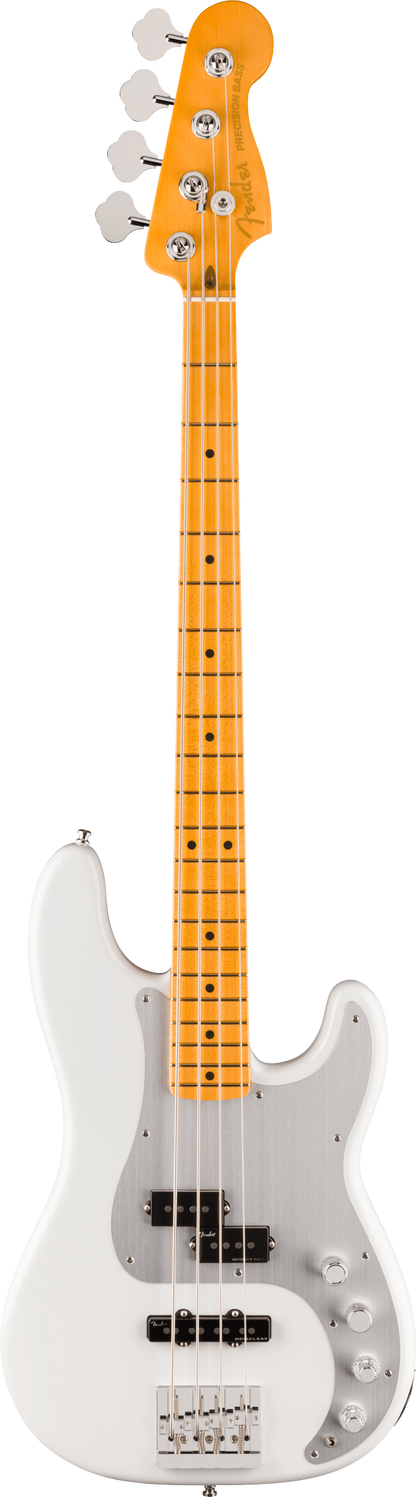 Full frontal of Fender American Ultra II Precision Bass Avalanche Maple.