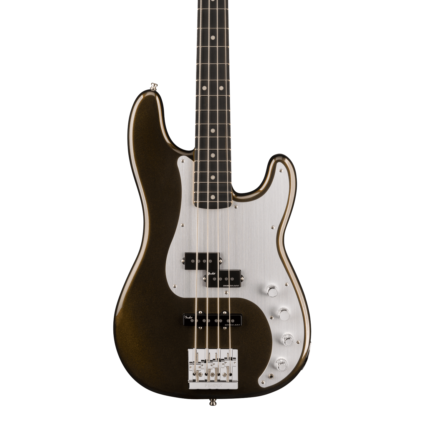 Front of Fender American Ultra II Precision Bass Ebony Fingerboard Texas Tea.