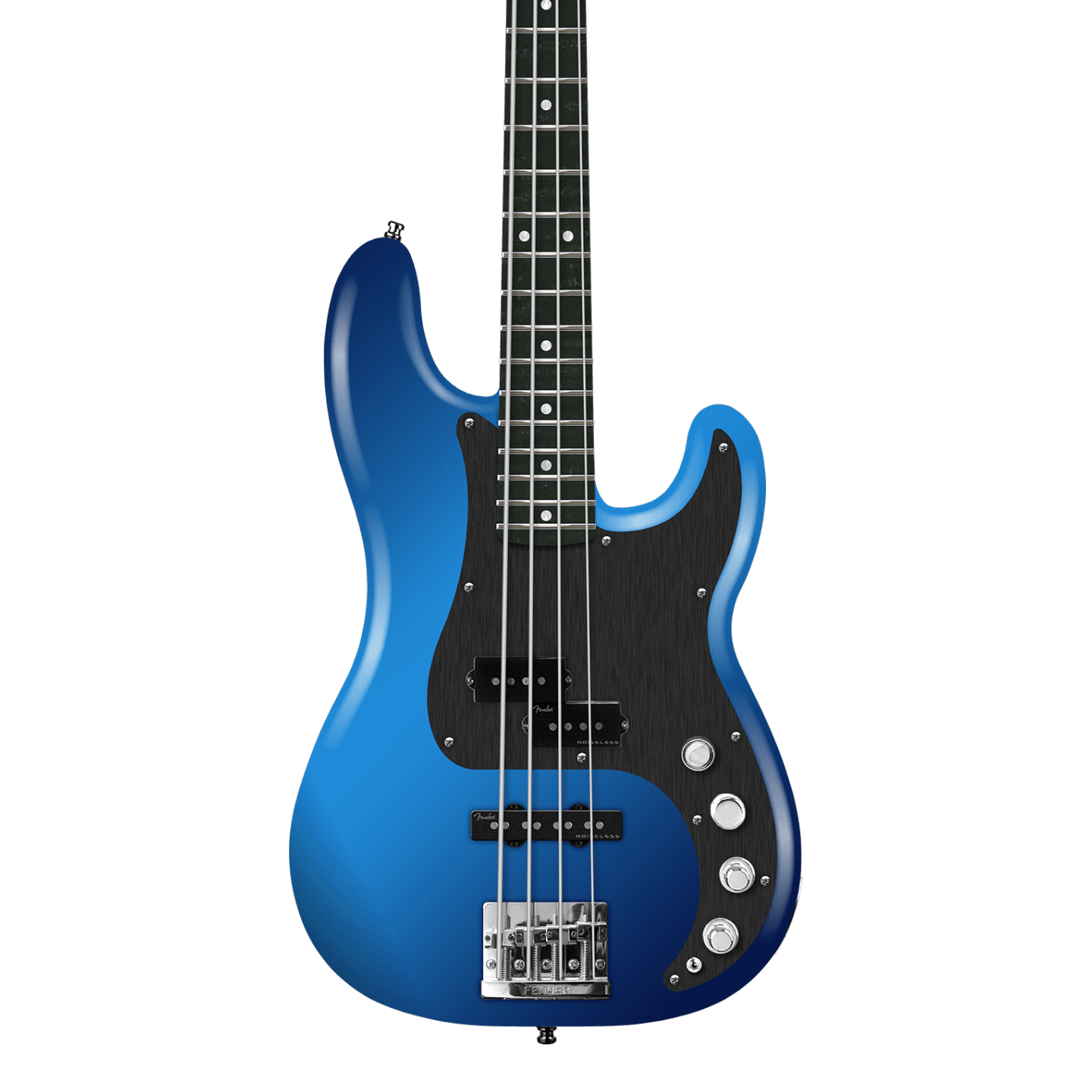 Front of Fender American Ultra II Precision Bass Noble Blue Ebony.