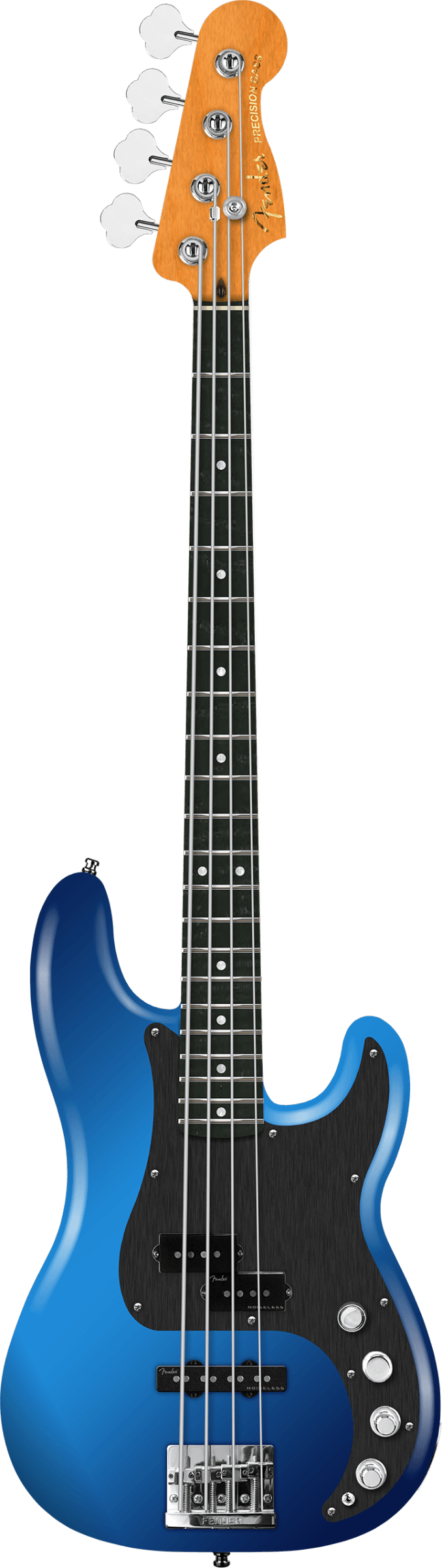 Full frontal of Fender American Ultra II Precision Bass Noble Blue Ebony.