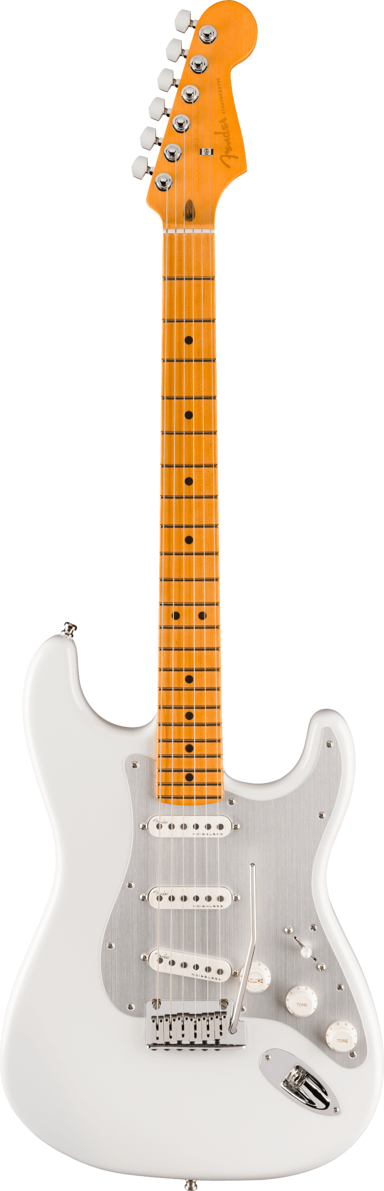 Full frontal of Fender American Ultra II Stratocaster Avalanche Maple.