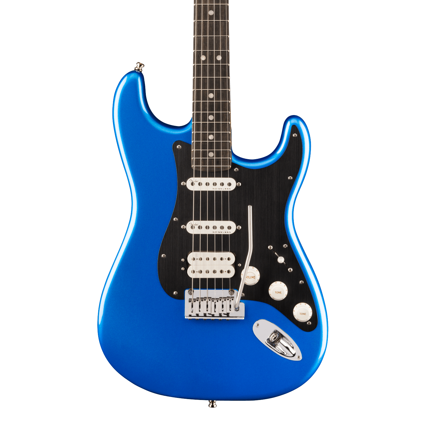 Front of Fender American Ultra II Stratocaster HSS Noble Blue Ebony.