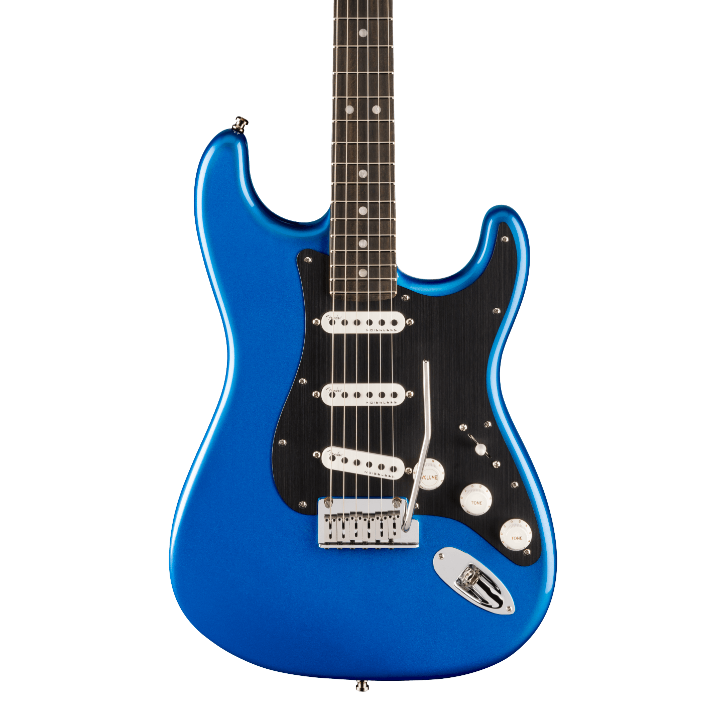 Front of Fender American Ultra II Stratocaster Noble Blue Ebony.