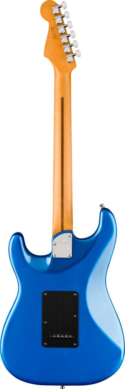 Back of Fender American Ultra II Stratocaster Noble Blue Ebony.