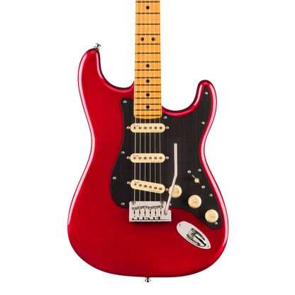 Front of Fender American Ultra II Stratocaster Sinister Red Maple.