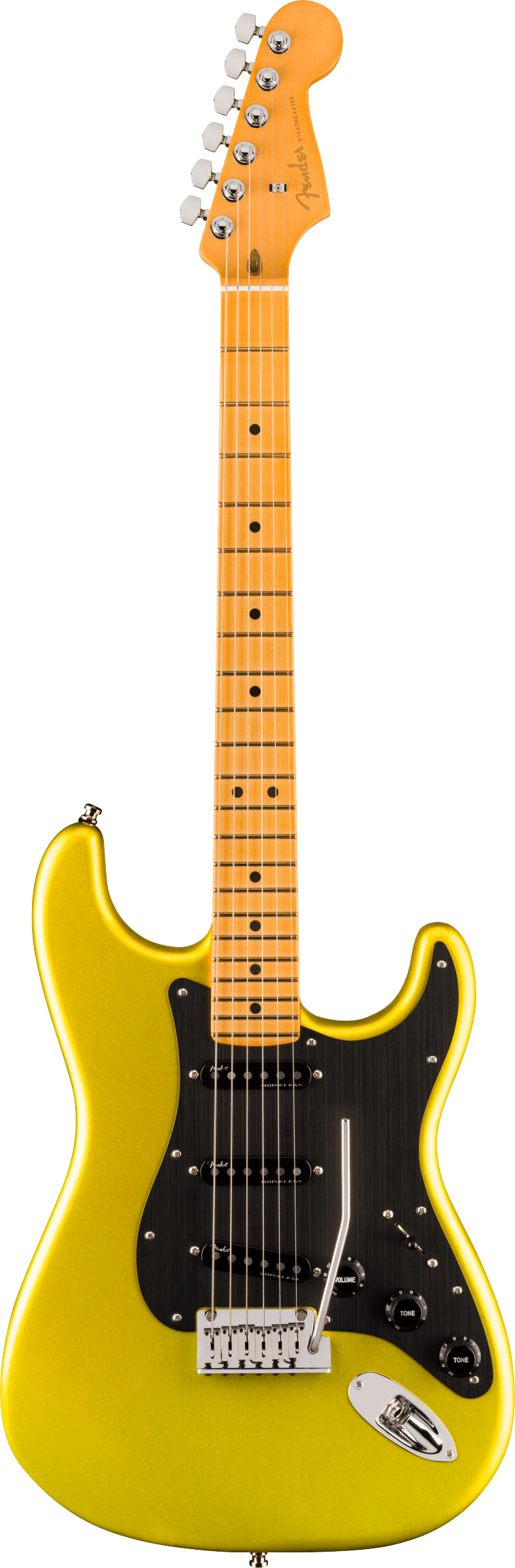 Full frontal of Fender American Ultra II Stratocaster Solar Flare Maple.