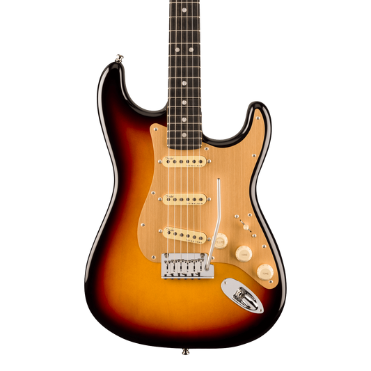 Front of Fender American Ultra II Stratocaster Ultraburst Ebony.