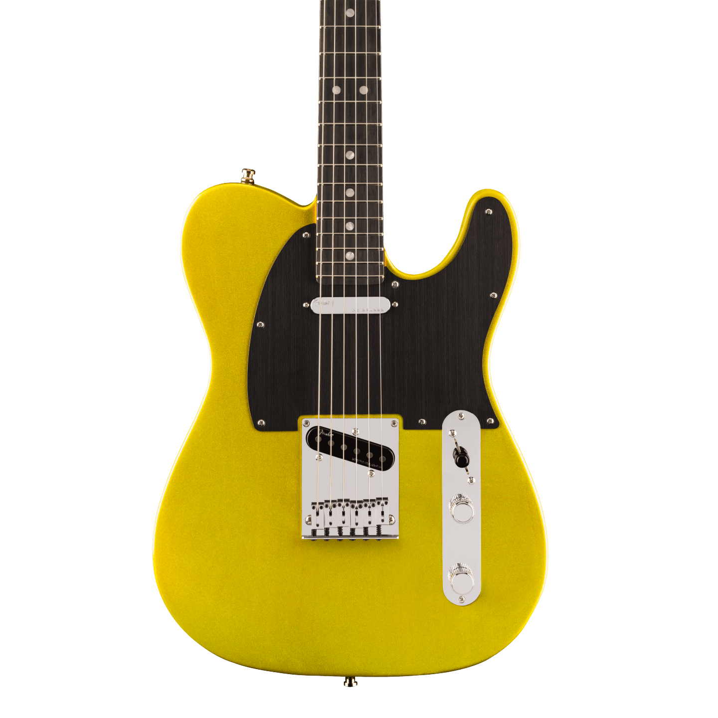 Front of Fender American Ultra II Telecaster Solar Flare Ebony.