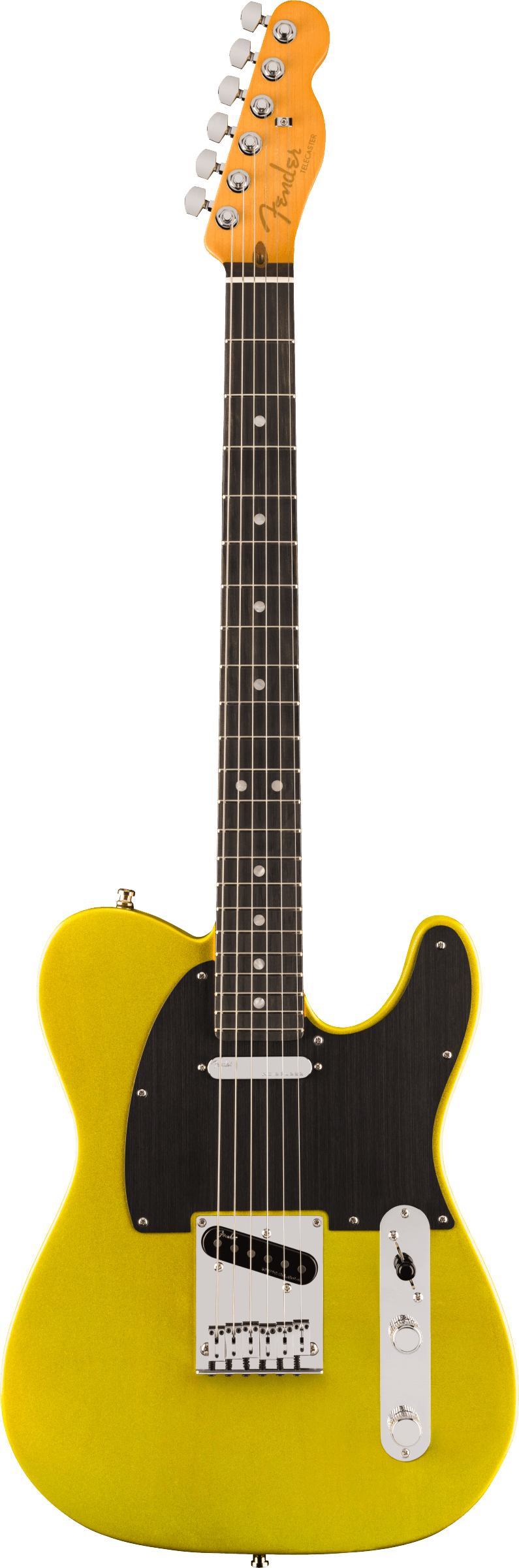 Full frontal of Fender American Ultra II Telecaster Solar Flare Ebony.