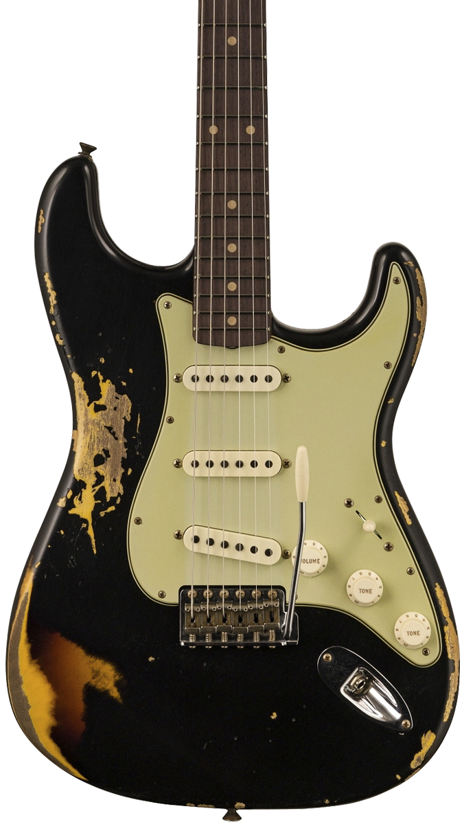 Fender Custom Shop 1960 Strat Heavy Relic Aged Black Over 3 Color Sunburst  w/case