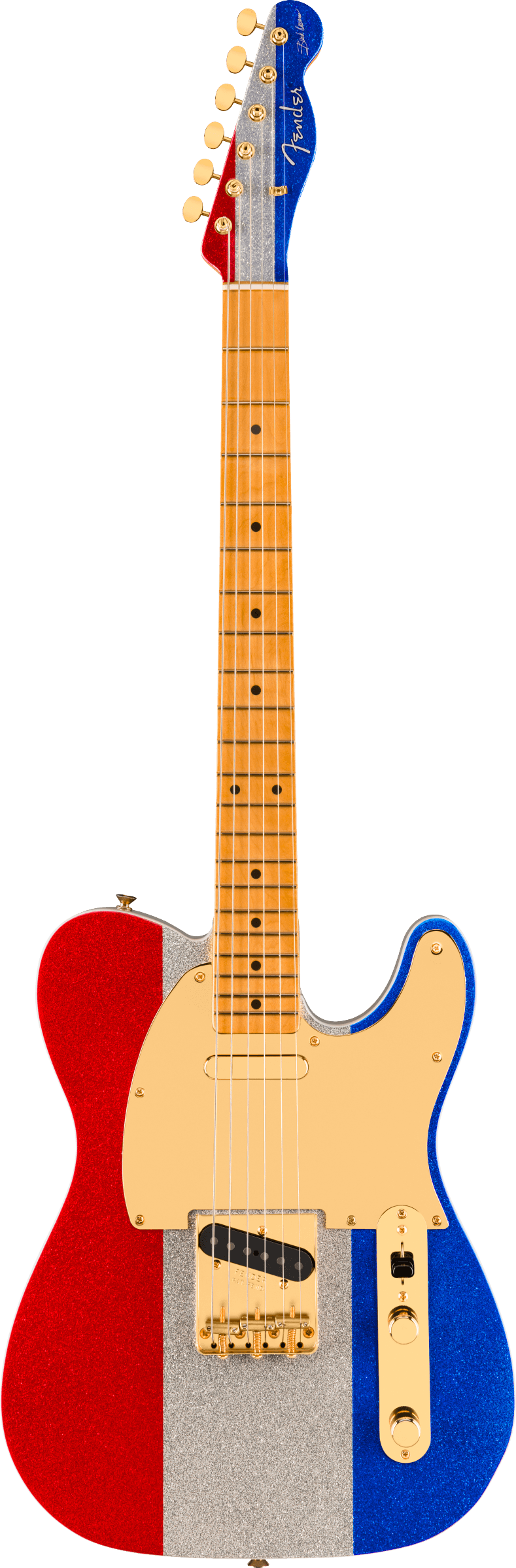 Full frontal of Fender Limited Buck Owens Telecaster Red Silver Blue Sparkle.