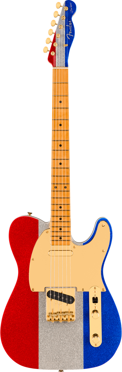 Full frontal of Fender Limited Buck Owens Telecaster Red Silver Blue Sparkle.