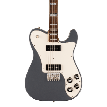 Front of Fender Limited Chris Shiflett Cleaver Telecaster Deluxe Charcoal Frost Metallic.