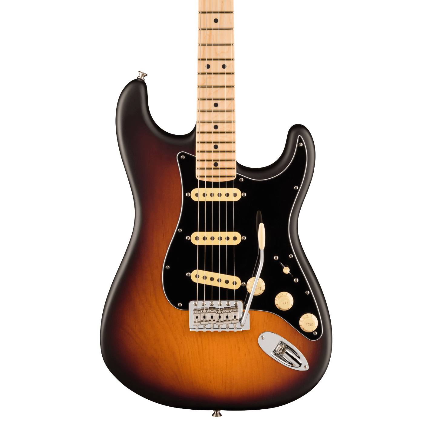 Front of Fender Limited Edition American Performer Pine Stratocaster MP 2-Color Sunburst.