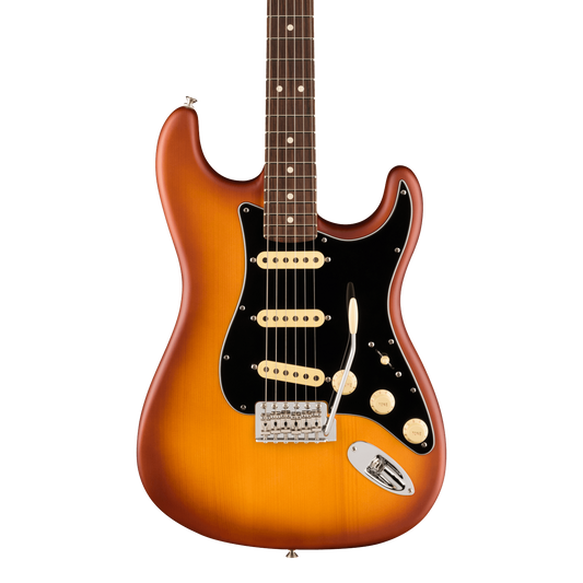 Front of Fender Limited Edition American Performer Spruce Stratocaster RW Honey Burst.