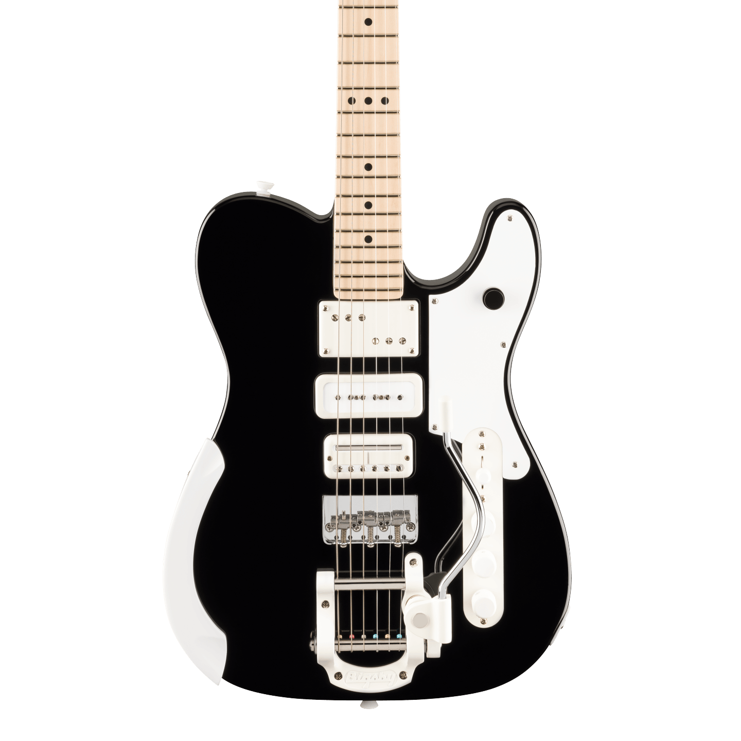 Front of Fender Limited Jack White Triplecaster Telecaster Black.