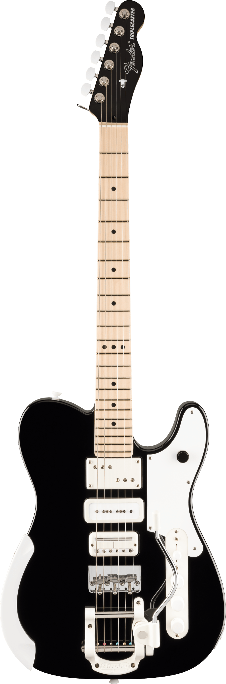 Full frontal of Fender Limited Jack White Triplecaster Telecaster Black.