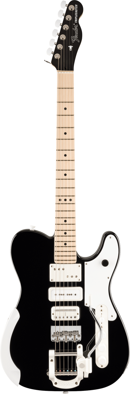 Full frontal of Fender Limited Jack White Triplecaster Telecaster Black.