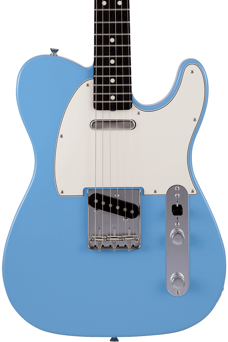 Front of Fender Made in Japan Limited International Color Telecaster RW Maui Blue.