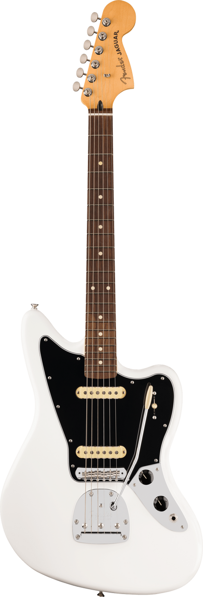 Full frontal of Fender Player II Jaguar Rosewood Fingerboard Polar White.