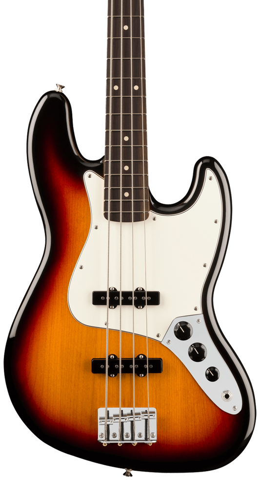 Front of Fender Player II Jazz Bass Rosewood Fingerboard 3-Color Sunburst.