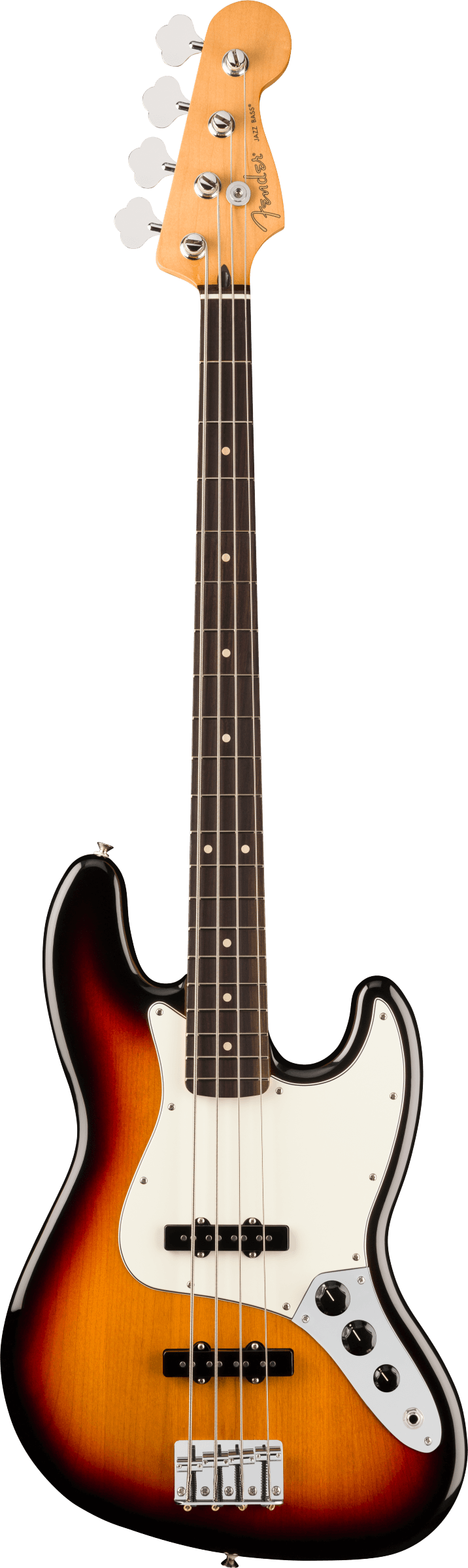 Full frontal of Fender Player II Jazz Bass Rosewood Fingerboard 3-Color Sunburst.