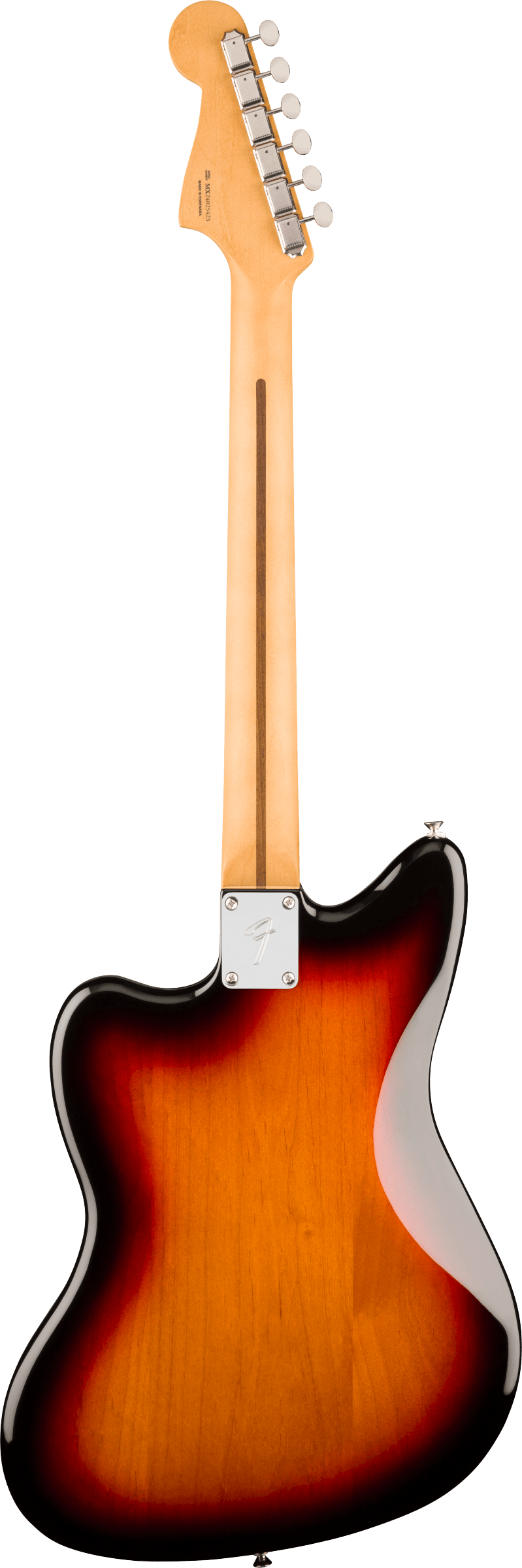 Back of Fender Player II Jazzmaster Rosewood Fingerboard 3-Color Sunburst.