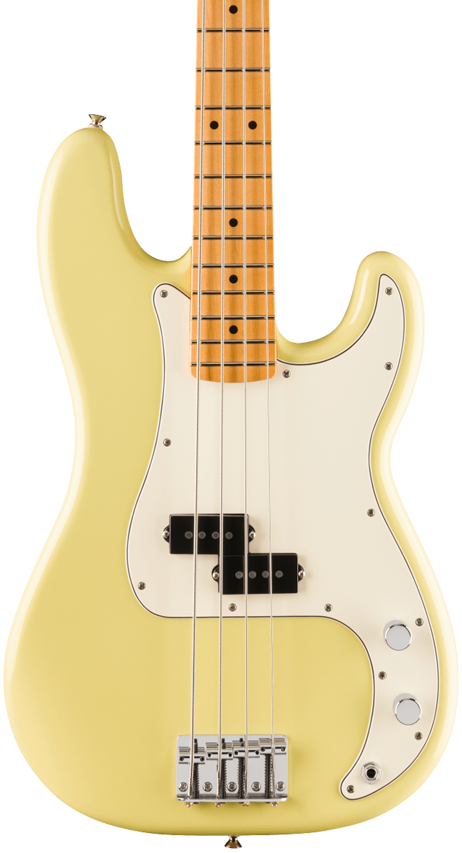 Front of Fender Player II Precision Bass Maple Fingerboard Hialeah Yellow.