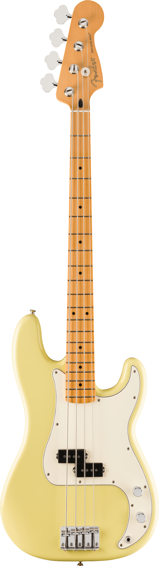 Full frontal of Fender Player II Precision Bass Maple Fingerboard Hialeah Yellow.