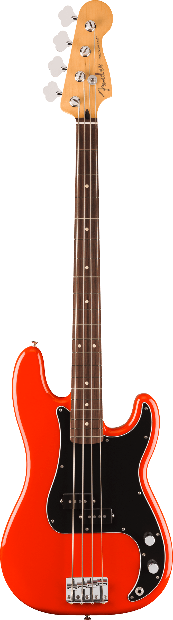 Full frontal of Fender Player II Precision Bass Rosewood Fingerboard Coral Red.