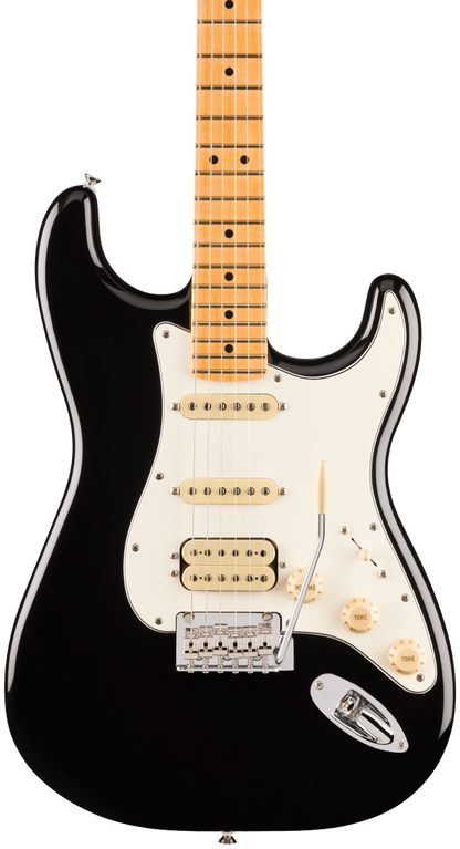 Front of Fender Player II Stratocaster HSS Maple Fingerboard Black.