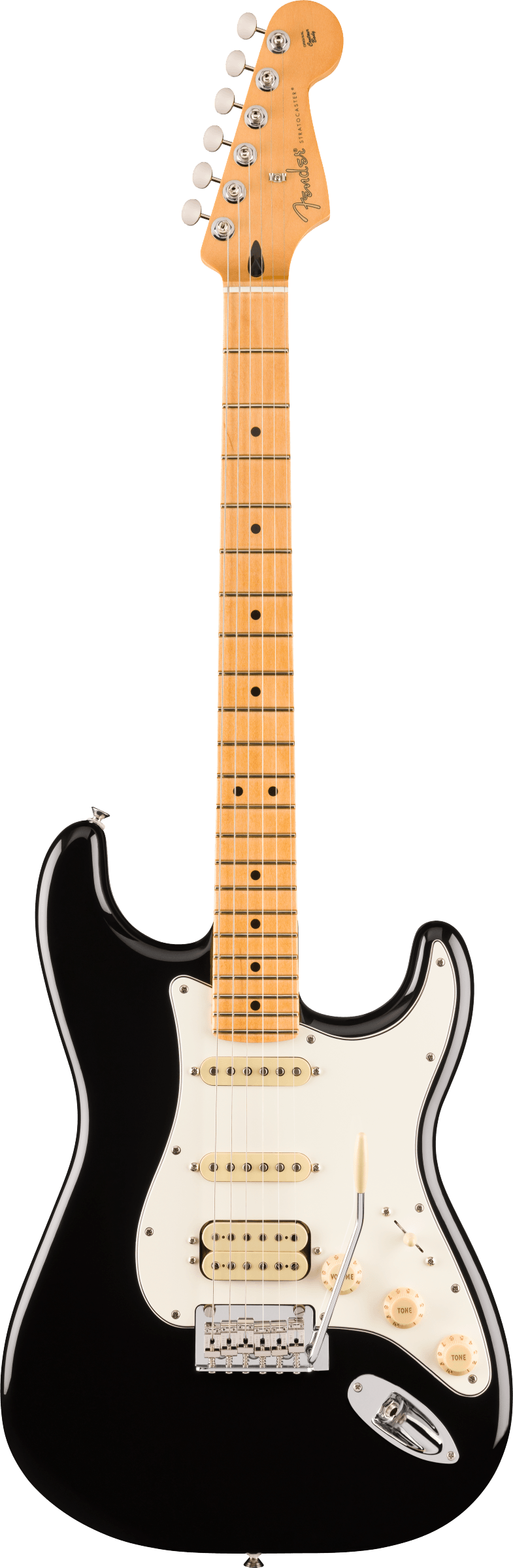 Full frontal of Fender Player II Stratocaster HSS Maple Fingerboard Black.