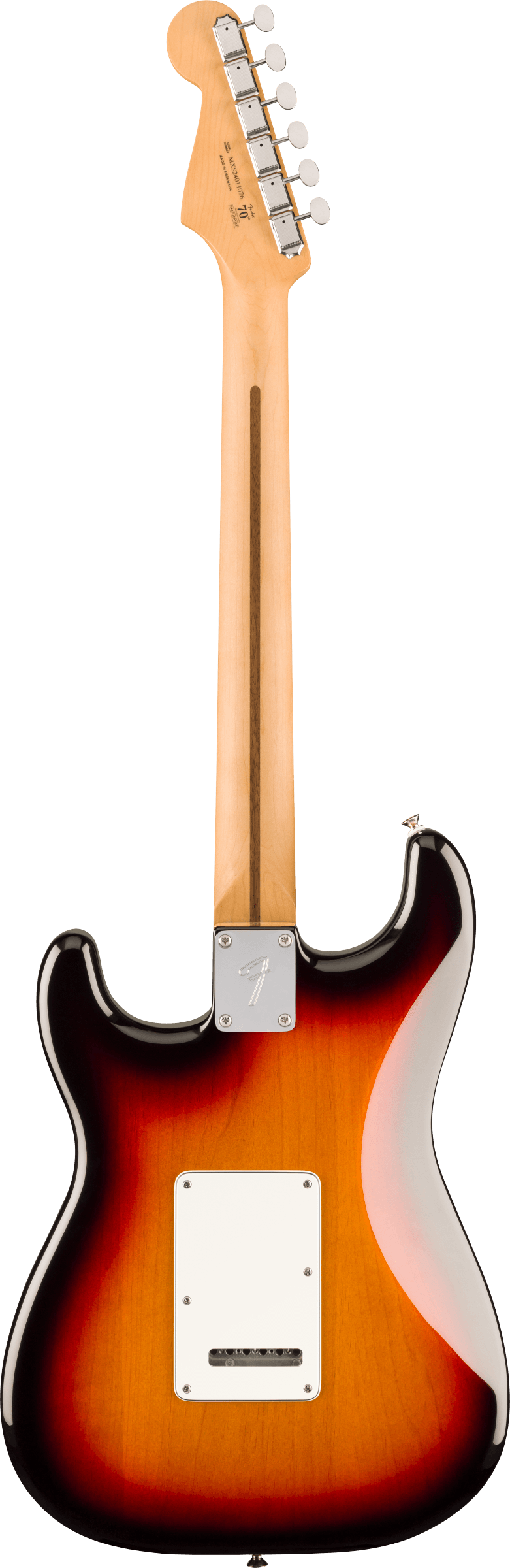 Back of Fender Player II Stratocaster HSS Rosewood Fingerboard 3-Color Sunburst.