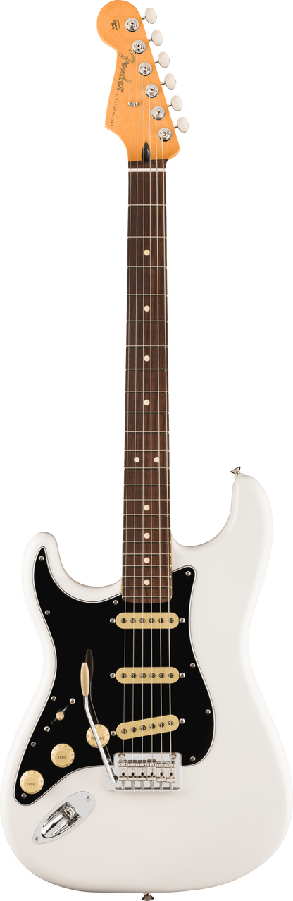 Full frontal of Fender Player II Stratocaster Left-Hand Rosewood Fingerboard Polar White.