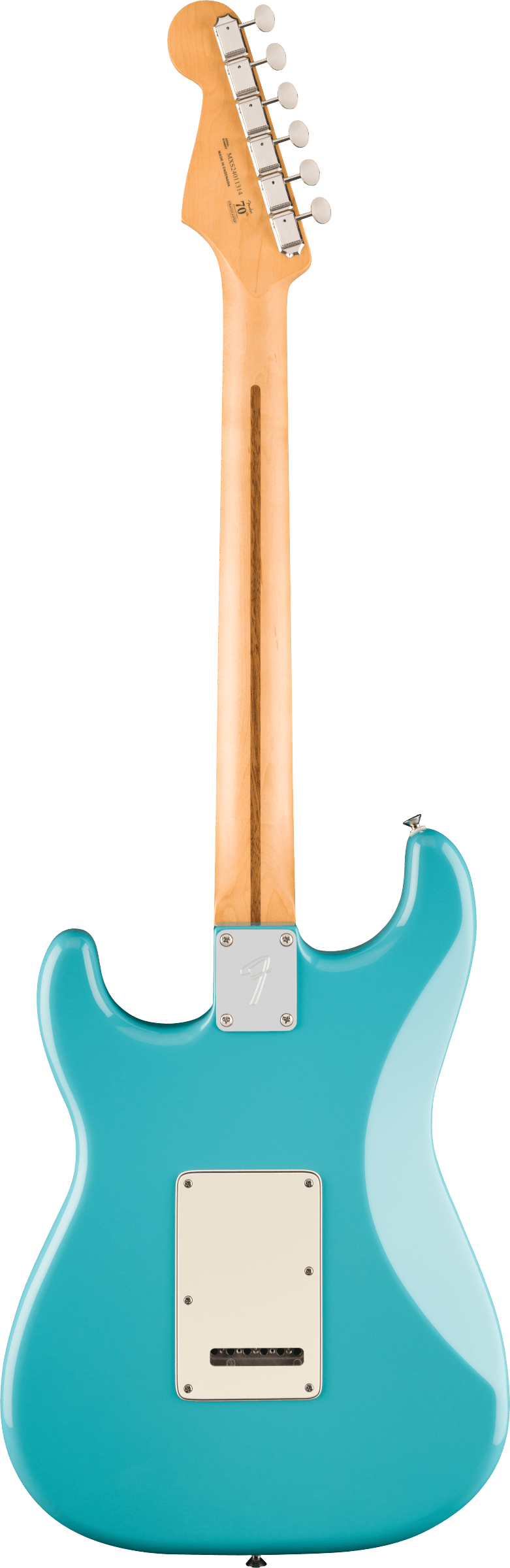 Back of Fender Player II Stratocaster Maple Fingerboard Aquatone Blue.