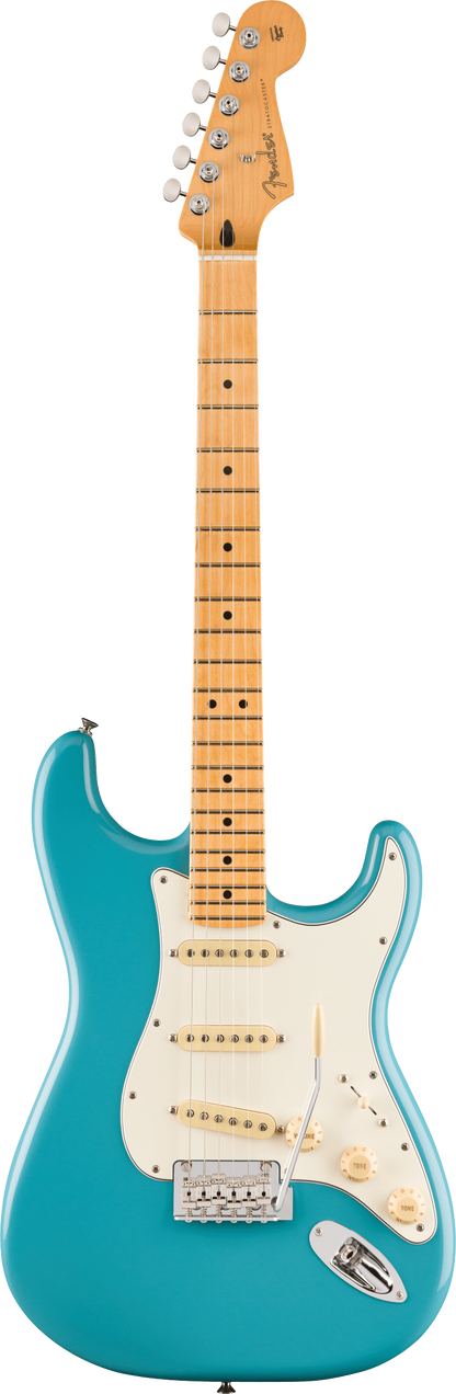 Full frontal of Fender Player II Stratocaster Maple Fingerboard Aquatone Blue.