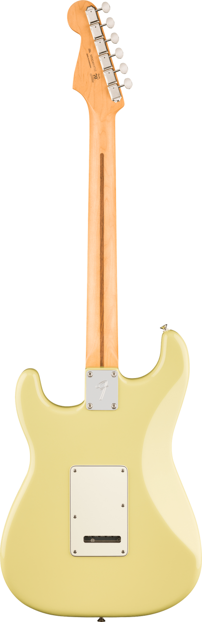 Back of Fender Player II Stratocaster Maple Fingerboard Hialeah Yellow.